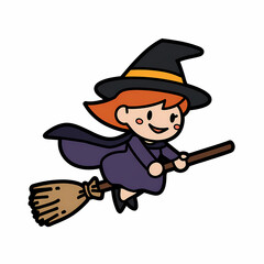 Whimsical witch flying on broomstick Happy expression and cartoon design Ideal for Halloween or festive themed designs