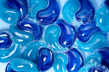 Blue laundry detergent pods for cleaning clothes