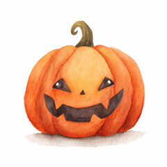 Watercolor pumpkin carving isolated on a white background perfect for autumnal art projects home decor scrapbooks and seasonal promotions