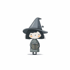 Adorable young witch absorbed in a spell book complete with hat a charming star accent and a dash of mystical delight