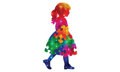 Autism Superhero Kids – Puzzle Piece Boy and Girl Silhouettes, Neurodiversity Awareness Art