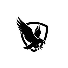 Obraz premium An Elegant Silhouette Logo of a Soaring Eagle with Wings Spread in a Modern Geometric Shape