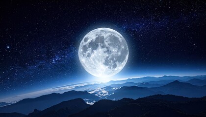 Voxel Art Style Crescent Moon over Mountain Landscape under Starry Sky at Night Time Digital Render Background