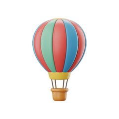 Fototapeta premium Cartoon striped hot air balloon isolated on transparent background in 3d rendering