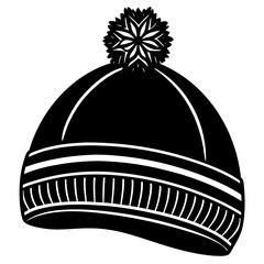 Minimalist black silhouette illustration of a cozy winter hat perfect for seasonal designs and winter themed branding