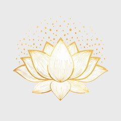 Elegant golden lotus flower with delicate fireflies perfect for vesak day celebrations and spiritual designs