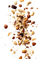 Obraz premium Mixed nuts in mid-air, cascading