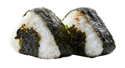 Two triangular onigiri, seaweed wrapped rice balls