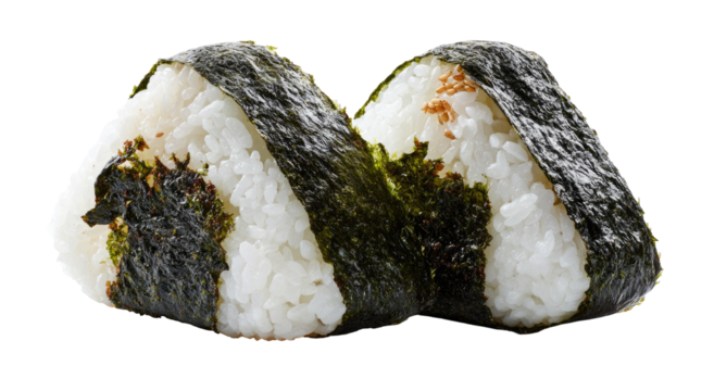 Two triangular onigiri, seaweed wrapped rice balls