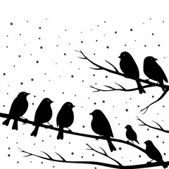Elegant silhouette of birds perched on snow covered branches against a winter sky evoking a serene and peaceful atmosphere
