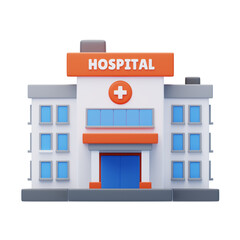 Modern Hospital Building Exterior With Orange Accents White Walls Blue Windows And A Red Cross Symbol On A Transparent Background
