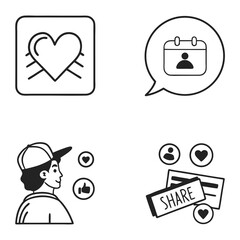 Modern minimal user interface icons for social media applications easily editable and scalable for digital design projects