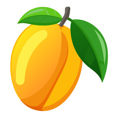 Vibrant ripe tropical mango fruit with a fresh green leaf depicted in a realistic vector illustration for healthy food and summer themes