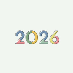 Colorful 2026 Typography Design with Pastel Shades and Outlined Numbers