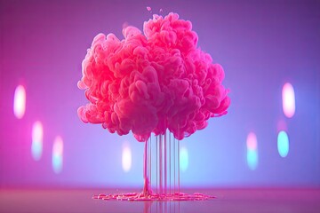 Pink cloud with translucent stems, glowing neon background