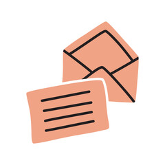 Doodle Open envelope with letter icon hand drawn in a modern minimalistic style isolated on white background. Vector illustration