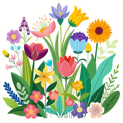 Beautiful spring and summer garden flowers create an elegant floral border design for invitations and decorations