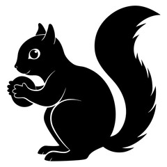 A stylized black silhouette of a squirrel sitting upright and holding a nut perfect for nature and wildlife designs