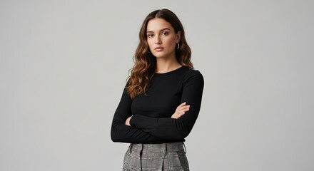Young Woman Standing Confidently with Arms Crossed