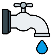 Tap water icon. Plumbing symbol. Water faucet and household supply collection. Filled Line Icon