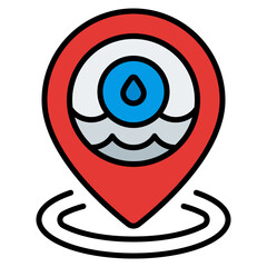 Location icon. Water source symbol. Irrigation area and map pin collection. Filled Line Icon