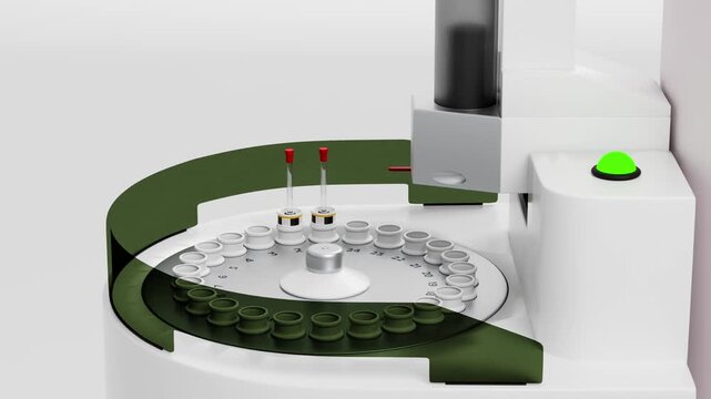 3D animation showing the sample injection and analysis process in NMR spectroscopy.