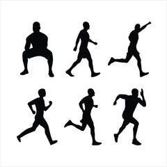 Young Man Athletic Silhouette Collection &ndash; Running, Squat, Sprinter and Walking Poses Isolated on White Background
