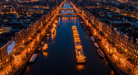 amsterdam light festival canal night illuminated festive lights