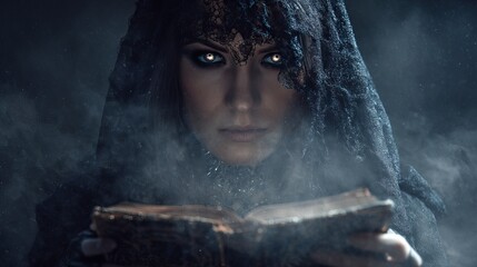 Fortune teller reading cards and crystal ball by candlelight