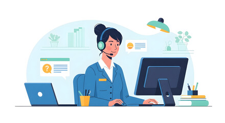 Efficient Customer Service Professional Support Representative at Work Illustration