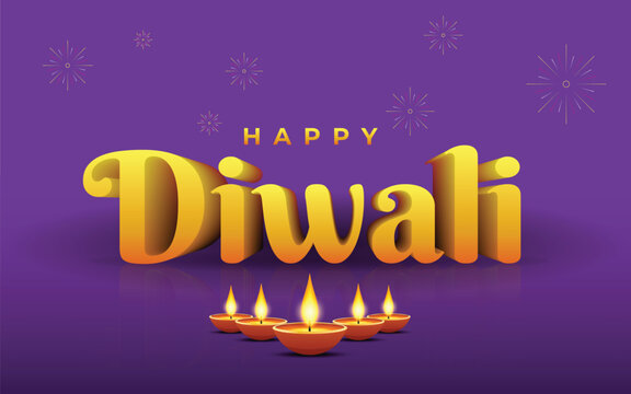 Happy Diwali Greeting Card with Diya's, 3D, Banner. Indian Festival of Light, Sale Offer, Logo design, Sticker, Concept, Template, Icon, Poster, Unit, Label, Web Mnemonic, festive lamps, shadows