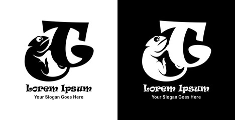 T-shaped logo design combined with a chameleon © Yohanes