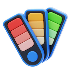 Three Swatches Of Color Samples In Red Orange Yellow Green Blue Palette With Transparent Background