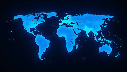 Glowing Digital World Map on Dark Background
