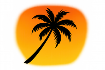 Palm tree silhouette against sunset, showcasing tropical summer vacation and travel concepts, isolated on a transparent background