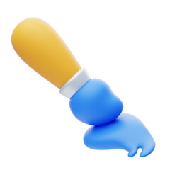 3D Rendering of a Yellow Paintbrush with a Blue Bristle Tip Dipped in Blue Paint on a Transparent Background