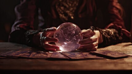Mystical fortune telling with crystal balls, tarot cards, and glowing underwater magic