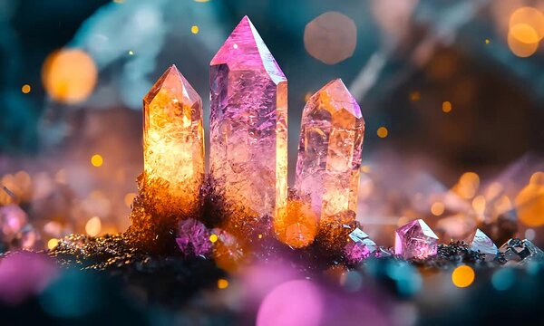 Luminous Crystal Formations Glowing With Enchanting Pink and Orange Hues.