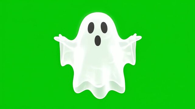 A translucent white ghost with a surprised expression on a green background.