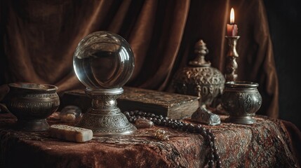 Magical fortune telling with witches, crystal balls, and mystical forest scenes