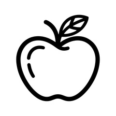 Vector art of simple black outline of an apple with a leaf and stem, isolated on a