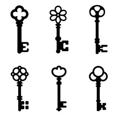 Vector art of six antique and vintage keys with decorative bow