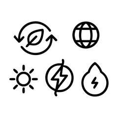 Outline icon set showcasing various renewable energy sources