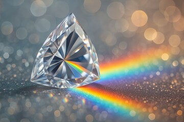 Sparkling Prism Diamond: A perfectly cut diamond refracts light into a stunning rainbow, showcasing its brilliance and captivating beauty.