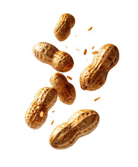 Peanuts in shells, scattered in mid-air