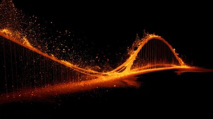 Abstract glowing orange particle stream forming a DNA helix shape, digital art style on a black background, symbolizing science and innovation - Powered by Adobe