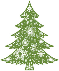 Obraz premium Elegant green Christmas tree adorned with snowflakes for festive holiday designs