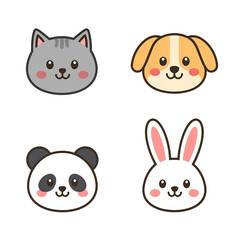 Fototapeta premium Cute Cartoon Animal Faces – Cat, Dog, Panda, Rabbit in
