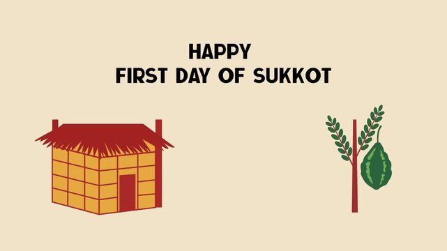 Animated Happy First Day of Sukkot Illustration &ndash; Jewish Holiday Sukkah and Etrog Design