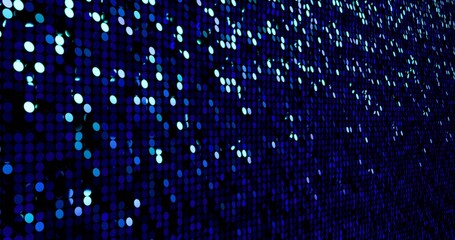 Blue sequins turn up in a random pattern. Side macro view of gorgeous waving pattern background. 3D rendering.